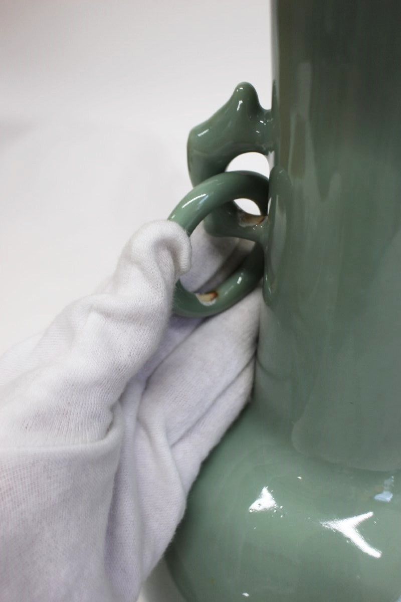 秘ノ色窯 遊環附 花瓶 清風造 清風与平 陶磁器 京焼 陶器 花器 伝統