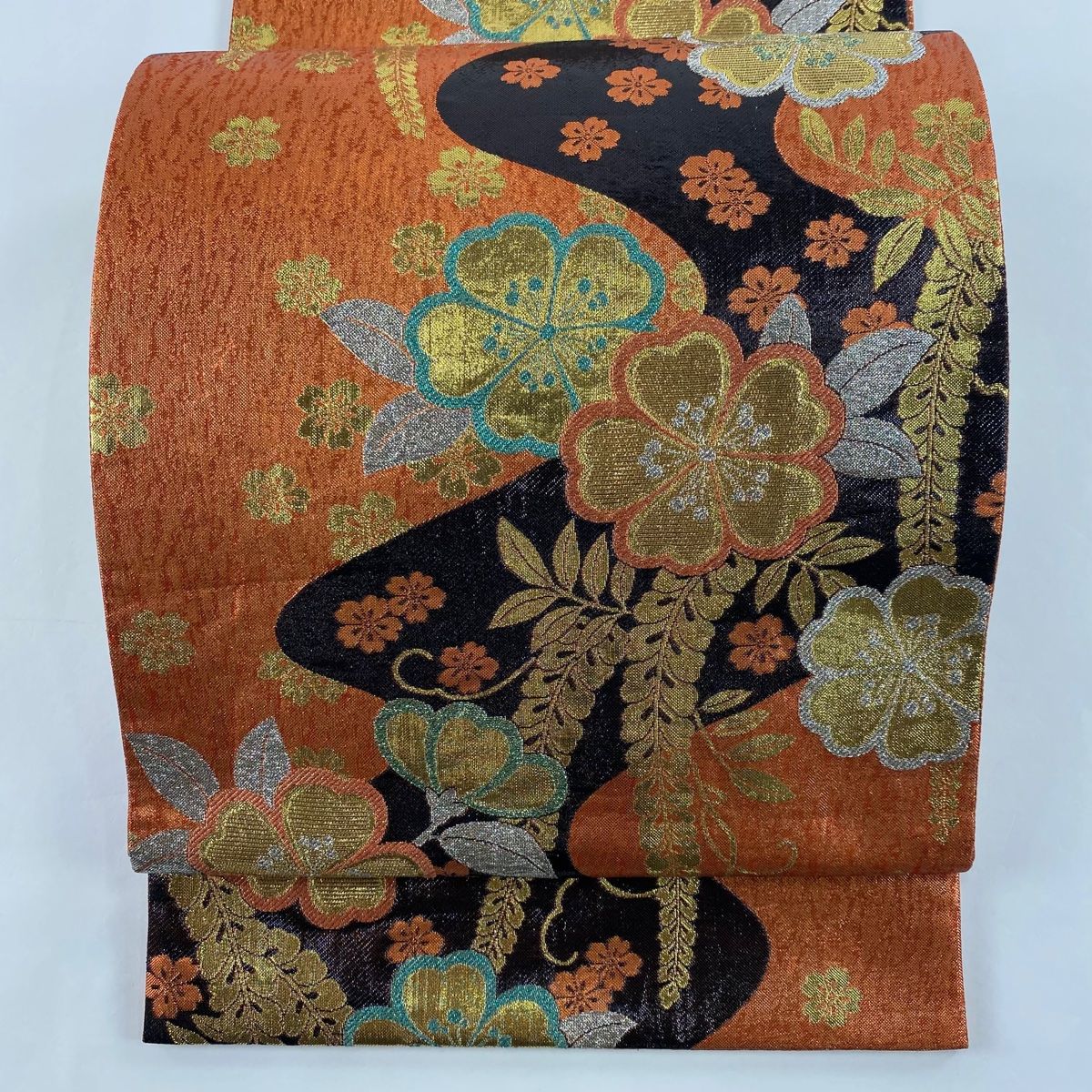 袋帯 美品 秀品 桜 流水 箔 朱色 六通 正絹 【中古】 - メルカリ