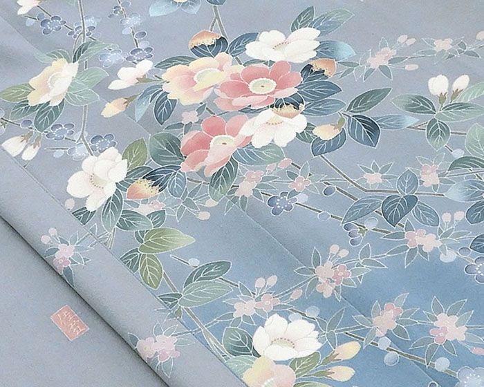 訪問着 正絹 十日町友禅作家 阿部佳雪 花 身丈160cm 裄丈66.5cm