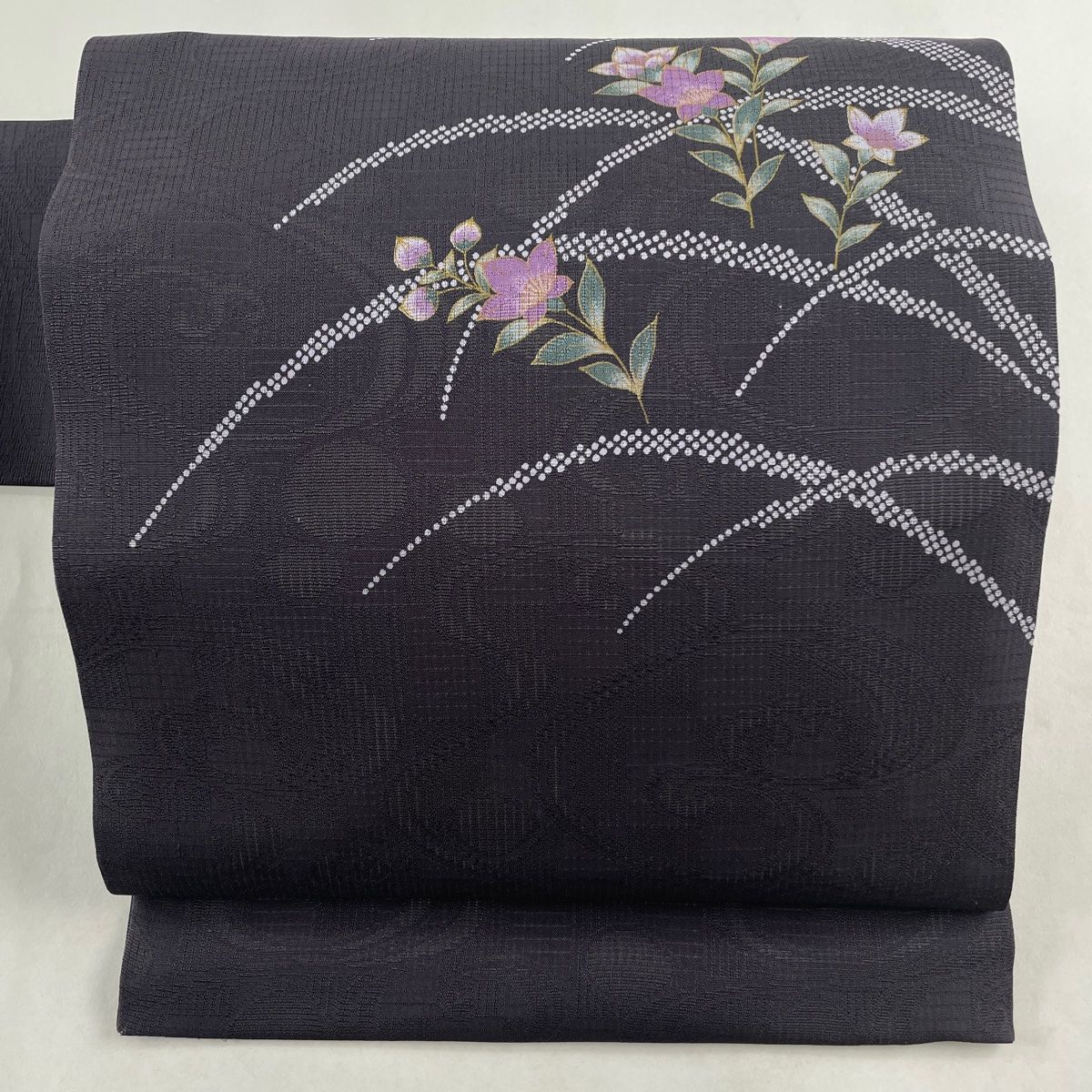 名古屋帯 秀品 夏帯 桔梗 葉柄 濃紫 正絹
