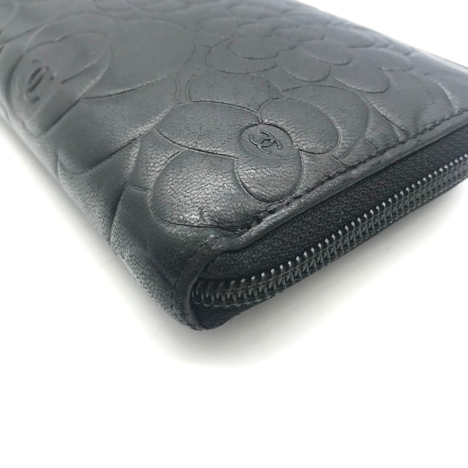 シャネル 長財布 ラムスキン カメリア ブラック シャネル CHANEL