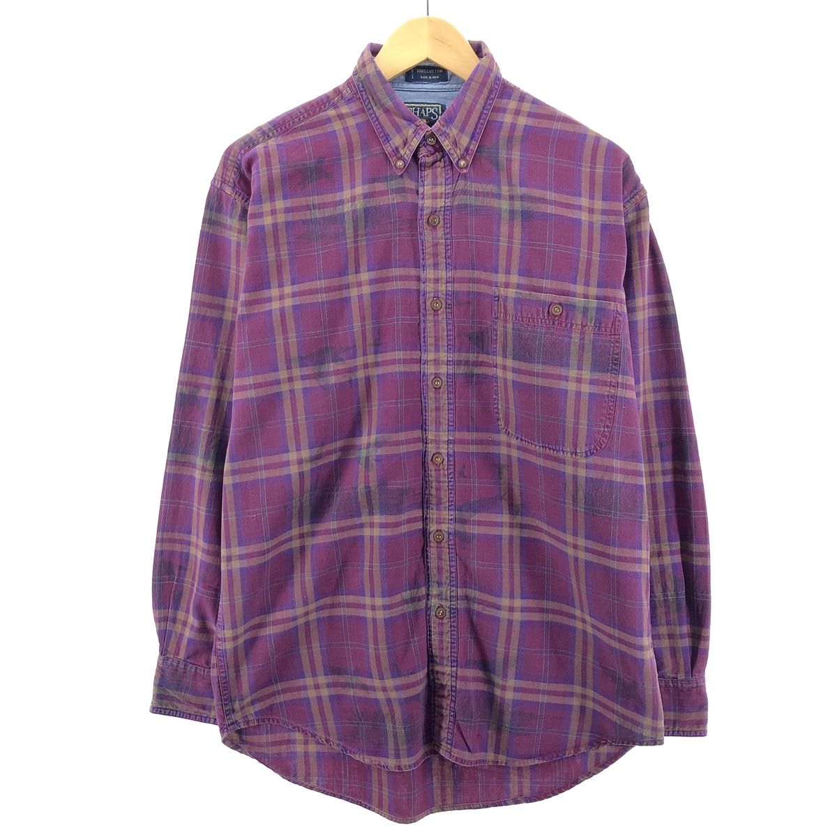 古着 80年代 ラルフローレン Ralph Lauren CHAPS チャップス 総柄 長袖 ボタンダウンチェックシャツ メンズL ヴィンテージ/eaa375803
