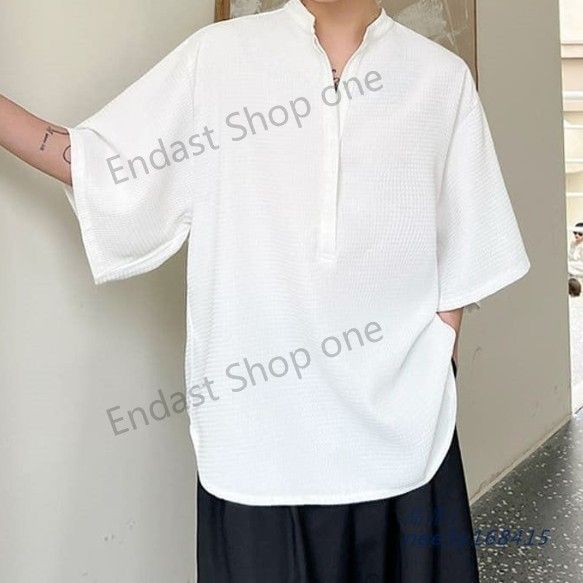 ワッフル シャツ メンズ Vネック 春夏 トップス ファッション 10代 ストリート オシャレ 20代 韓国 原宿 高校生 中学生 nee3y168415