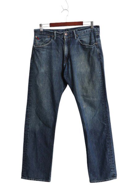 ヴィンテージ 加工 ポロ ラルフローレン デニム パンツ メンズ 32 30 古着 セルビッチ ジーンズ ジーパン ストレート 耳付き 革パッチ 濃紺