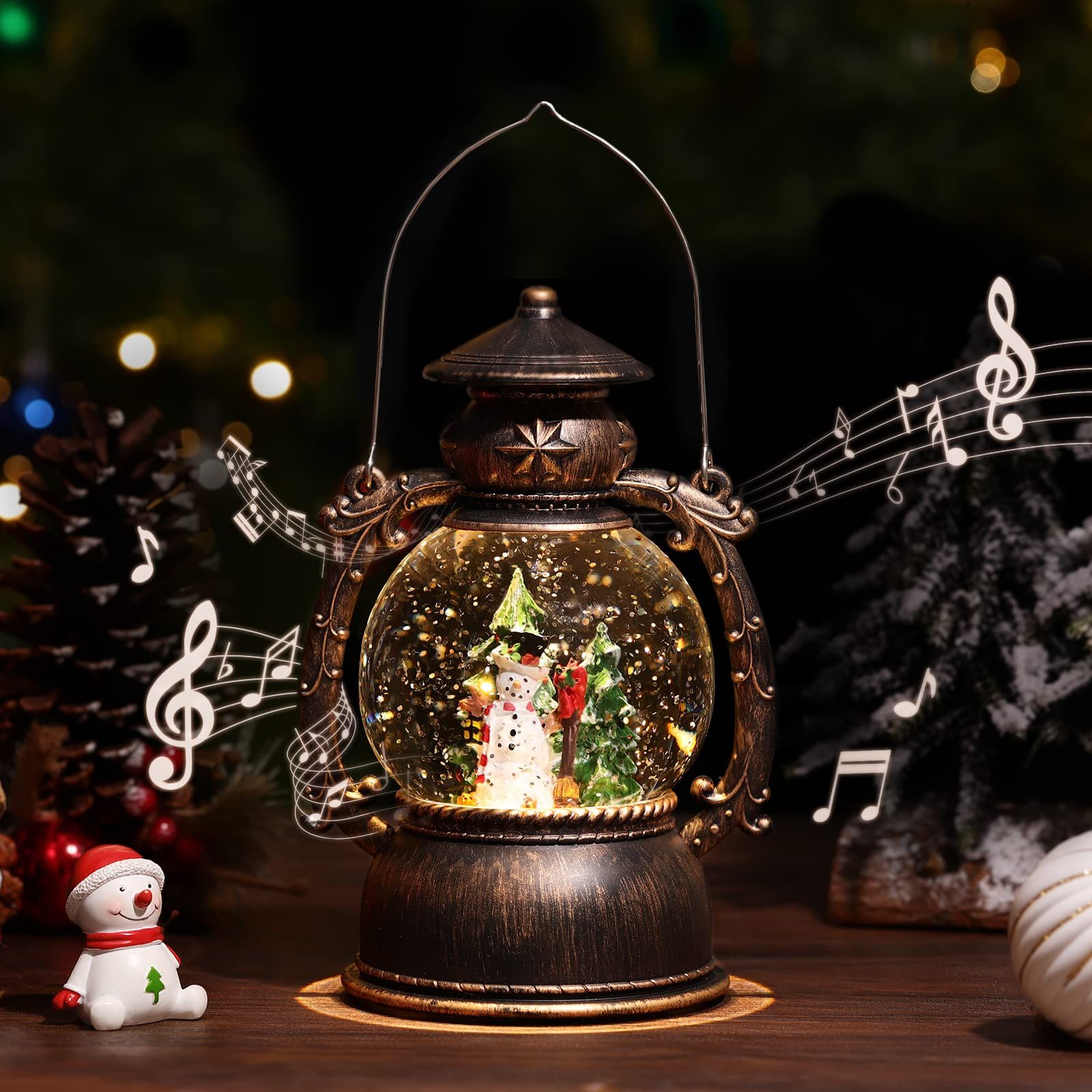 【人気商品】スノードーム Lewondr クリスマスオルゴール スノーグローブ LEDライト付き 8曲自動ループ クリスマス置物飾り 雪景色ボール 提灯型オルゴール インテリア クリスマスプレゼント 