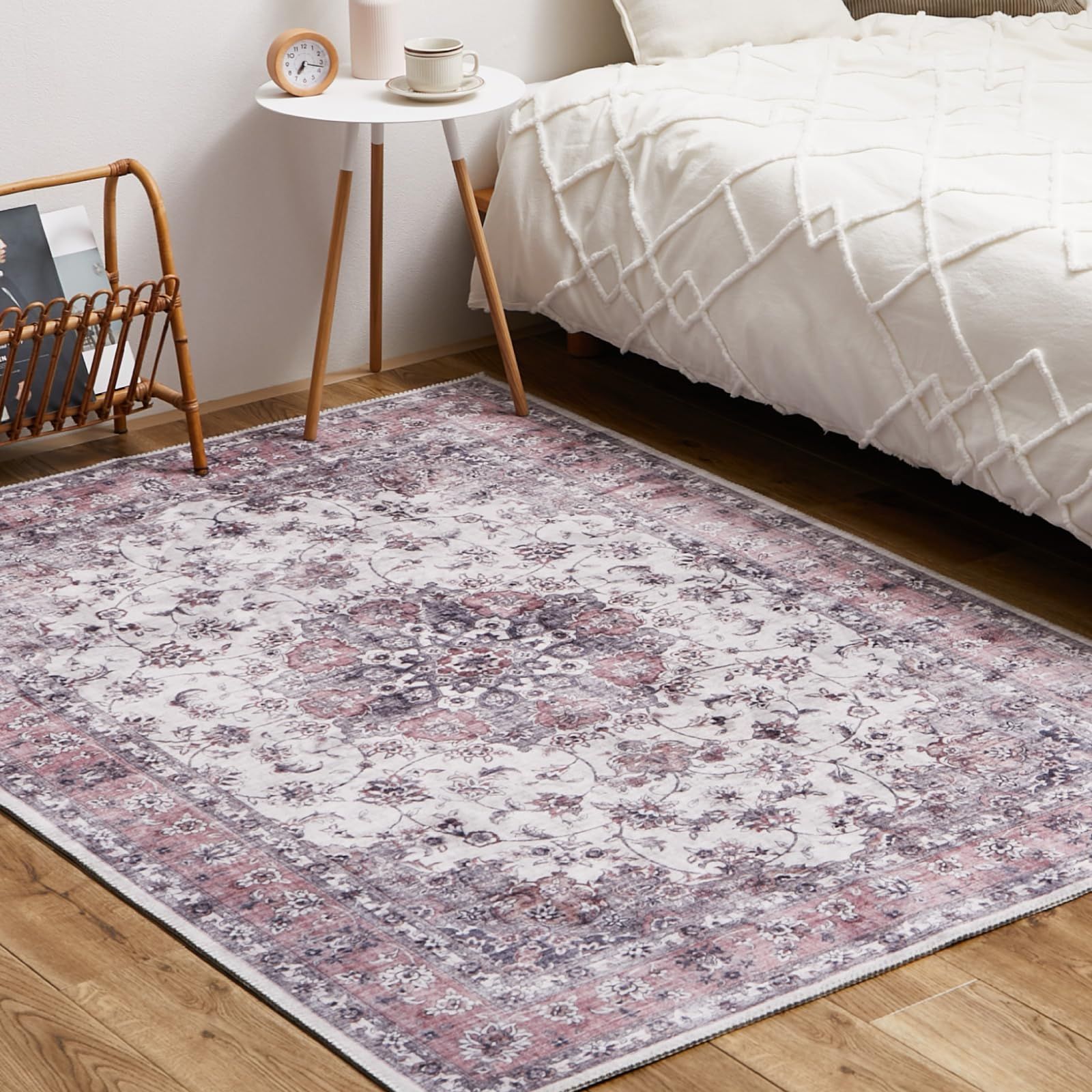 萩原 ラグ ピンク 約190×240cm カメオ 転写プリントラグ 洗える 滑りにくい加工付き ホット対応