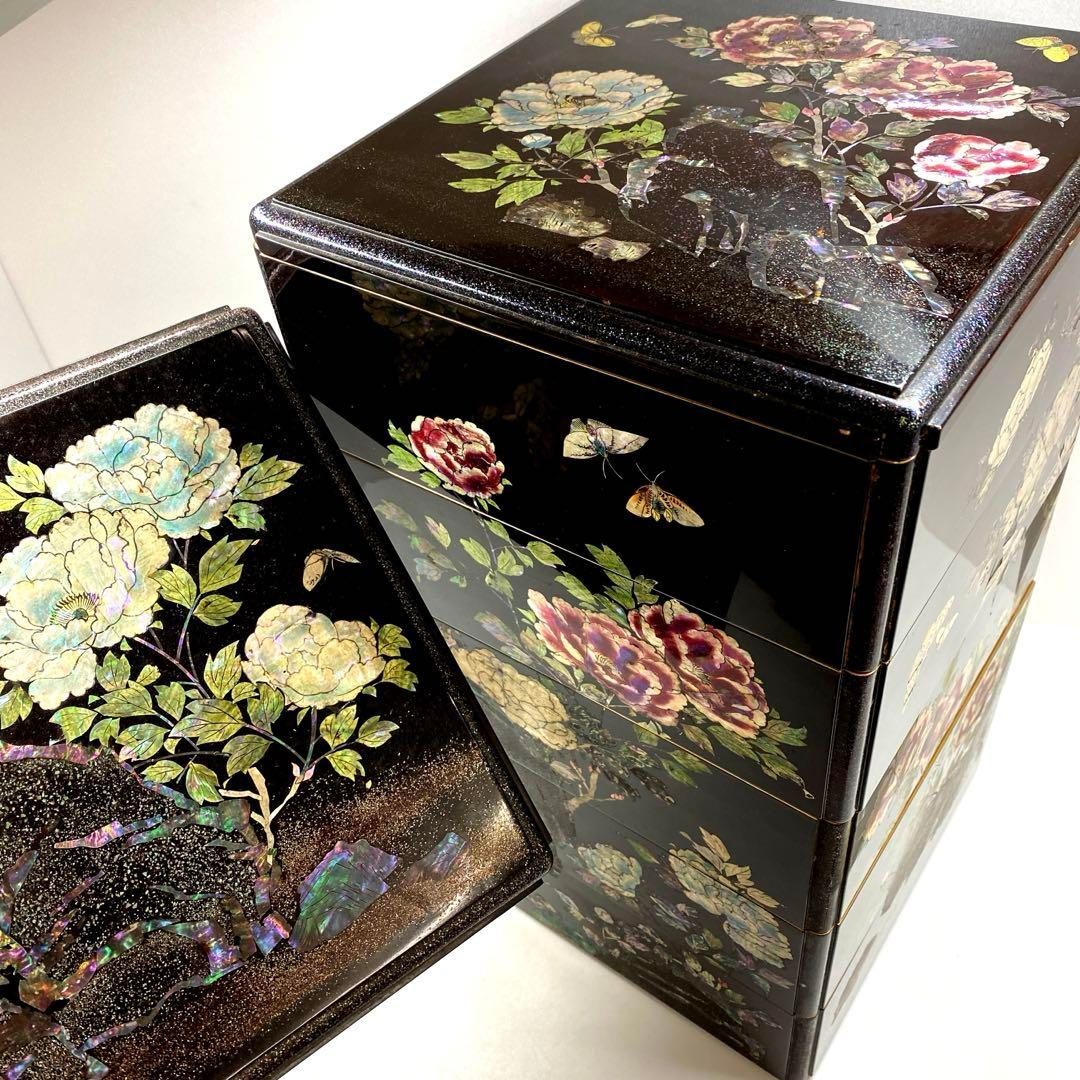 天保時代 長崎螺鈿特大重箱 高さ44.8㎝ 本y6-1212 トウエ