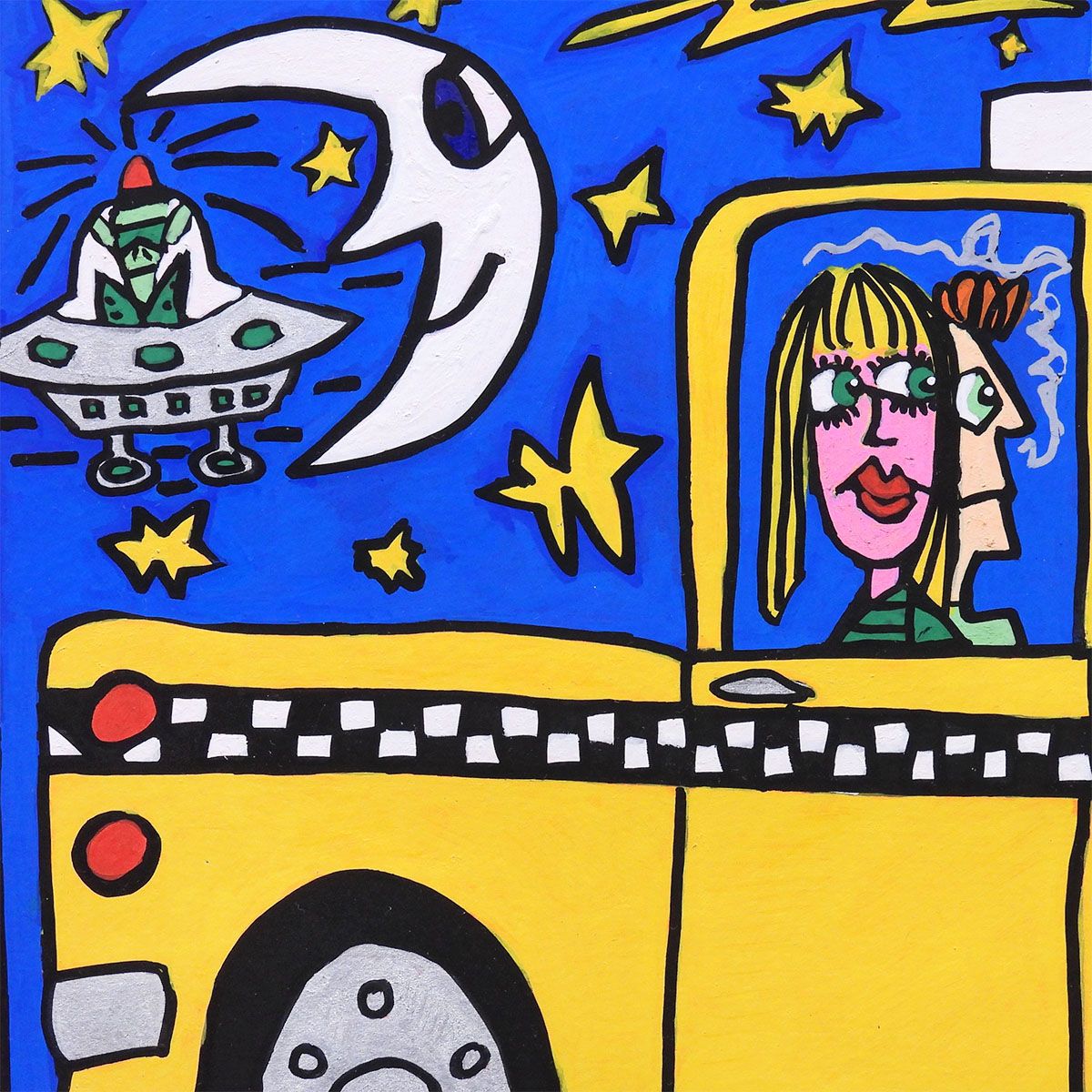 ジェームス・リジィ タクシー 風景画 ポップアート 特別額装 原画 絵画 真作 ジェームス・リジィ A taxi and some pigeons 風景画 タクシー