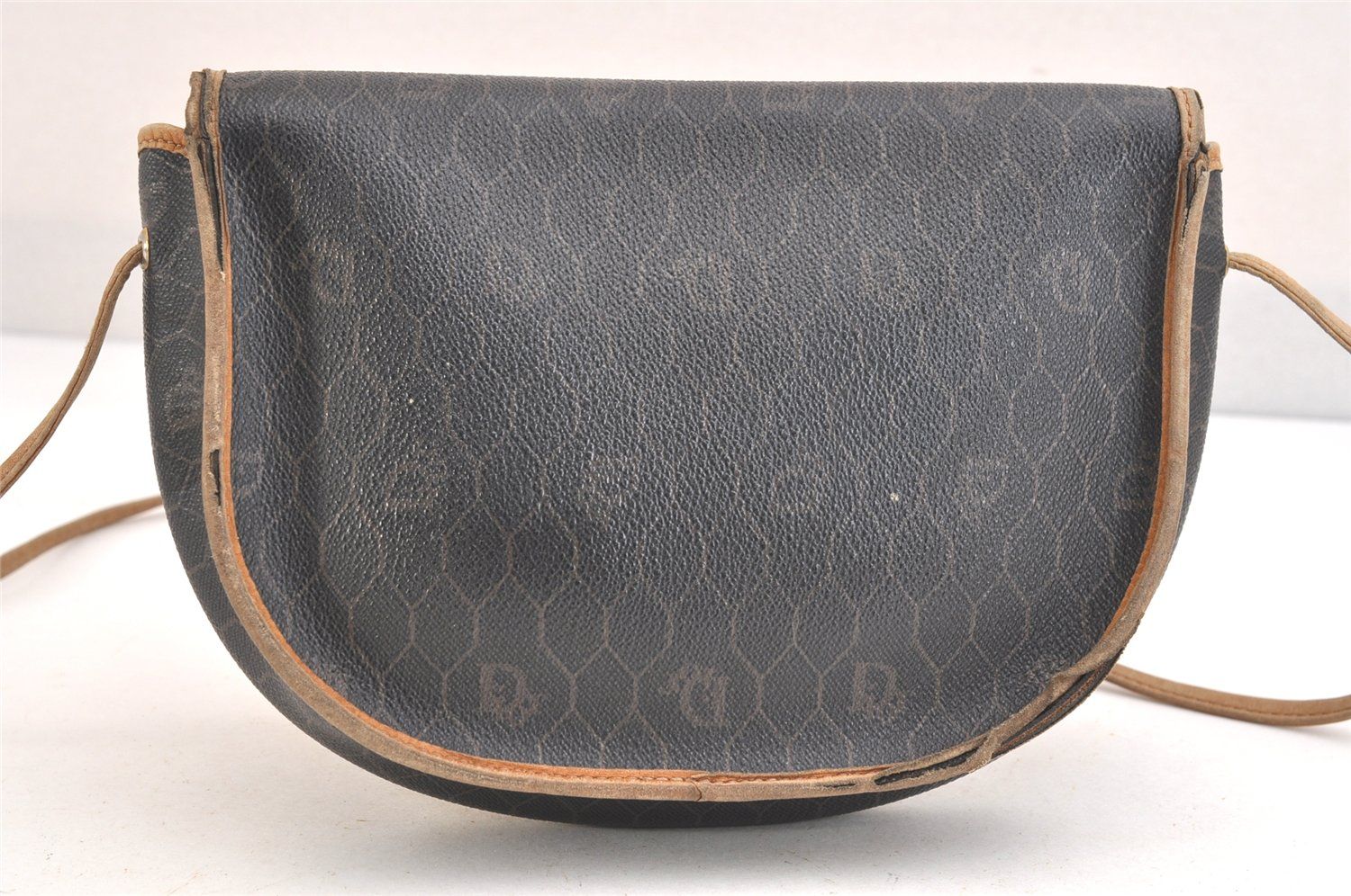 Christian Dior ディオール ハニカム柄 ショルダーバッグ 財布 ピーブイシー レザー ブラック 2449N WWW_NOITHATQUANGTHANH_NET