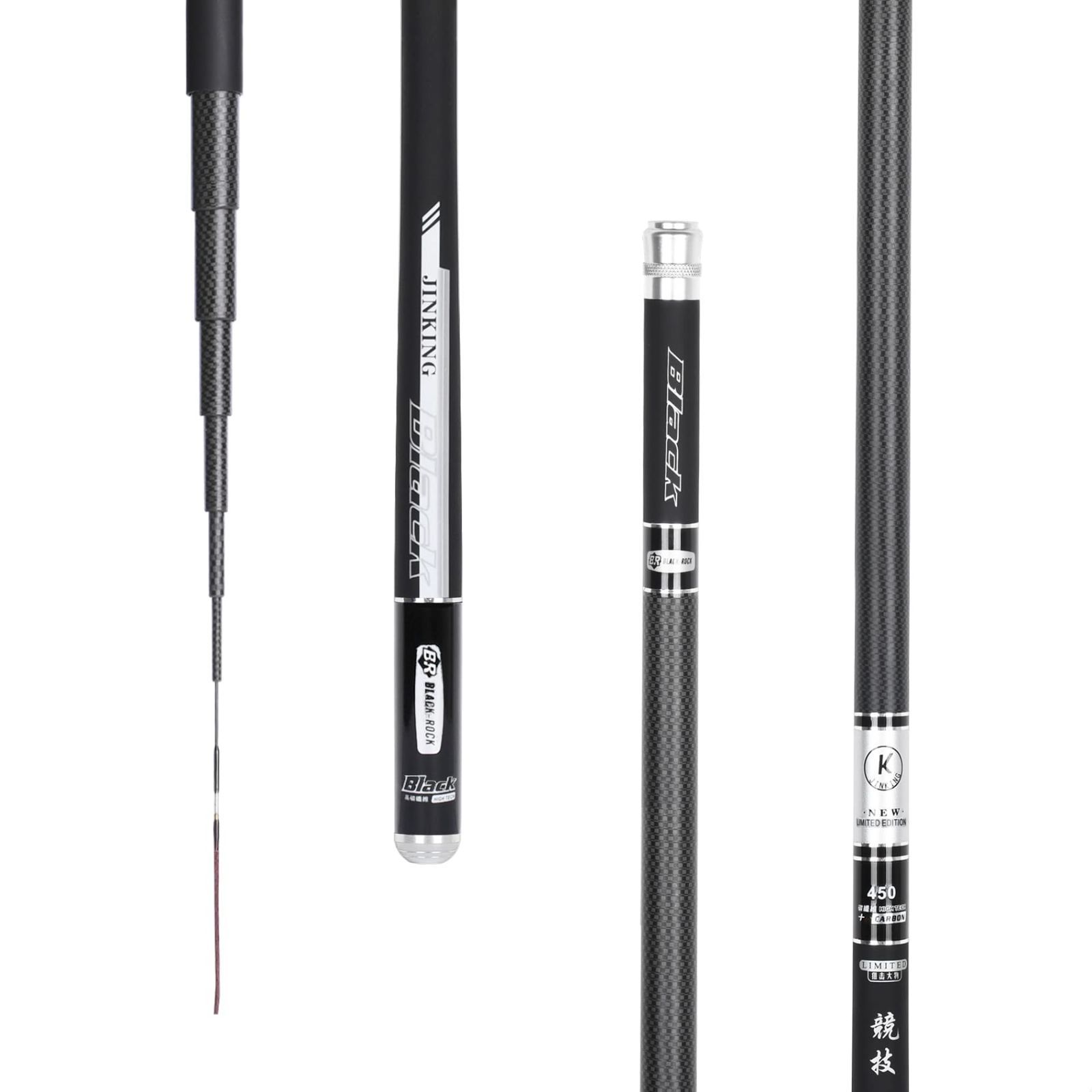 ブラック_450 JINKING 渓流竿 釣り竿 カーボンロッド 回転式リリアントップ 仕舞寸法73cm 超軽量 超硬調万能小継 コンパクト延べ竿 全長4.5Ｍ