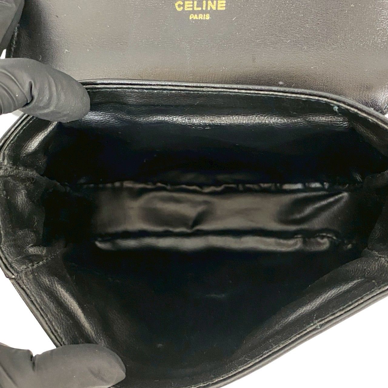 極 美品 袋付き CELINE セリーヌ トリオンフ ロゴ 金具 レザー 本革