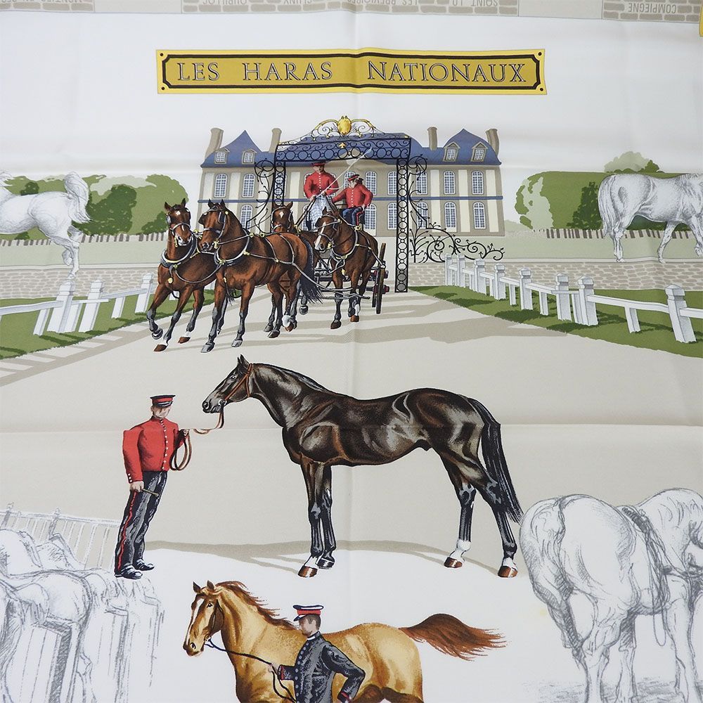 中古】 エルメス スカーフ カレ90 シルク100％ LES HARAS NATIONAUX