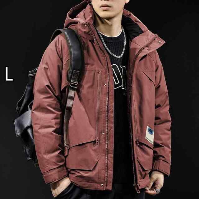 L 秋冬 コーデ メンズ 服 シンプル ファッション オシャレ 大人 かっこいい 大きいサイズ ストリート 紳士服 ダウン ジャケット グレー ダック 暖かい レンガ レッド L