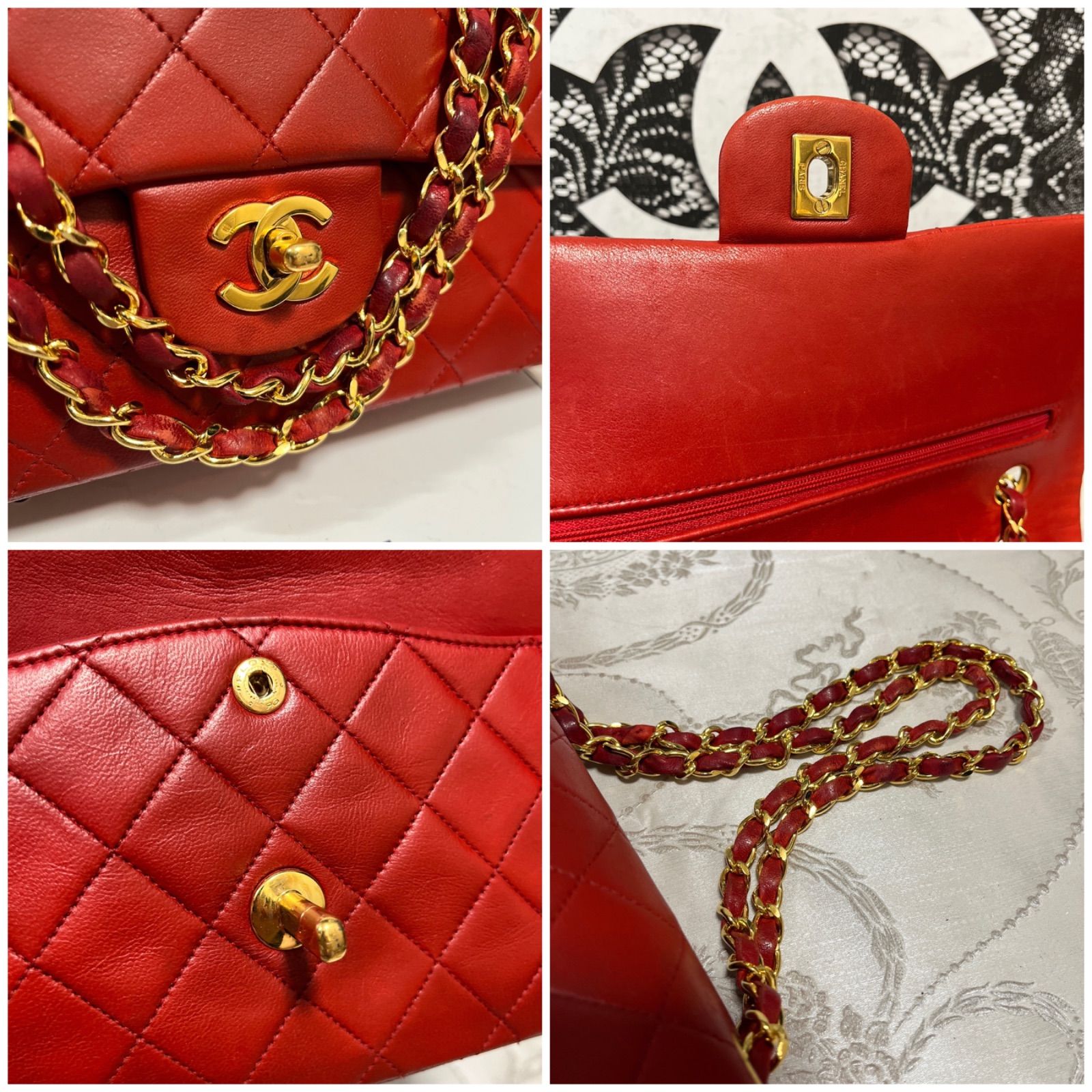 シャネル CHANEL マトラッセ ダブルフラップ ダブルチェーン 赤 097