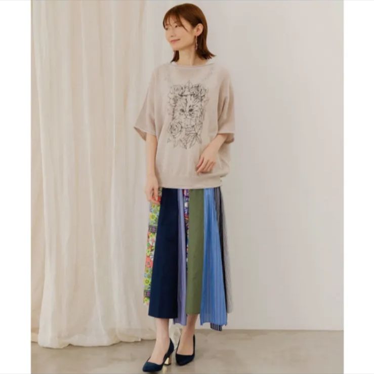 ネコ柄麻混ニット 2WAYカーディガン