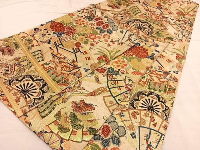 平和屋着物◎アンティーク 大正ロマン 丸帯 唐織 飛鶴吉祥花文 金銀糸