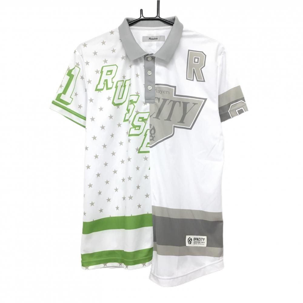 美品】ラッセルノ 半袖ポロシャツ 白×グレー×ライトグリーン