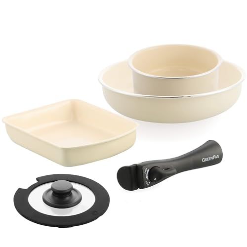 Amazon.co.jp グリーンパン GREENPAN 鍋 フライパン 5点 セット 取っ手のとれる IH ガス 食洗機 対応 有害物質不使用 PFASフリー セラミックコーティング クリックシェフ こびりつきにくい 汚れが落としやすい クリーム