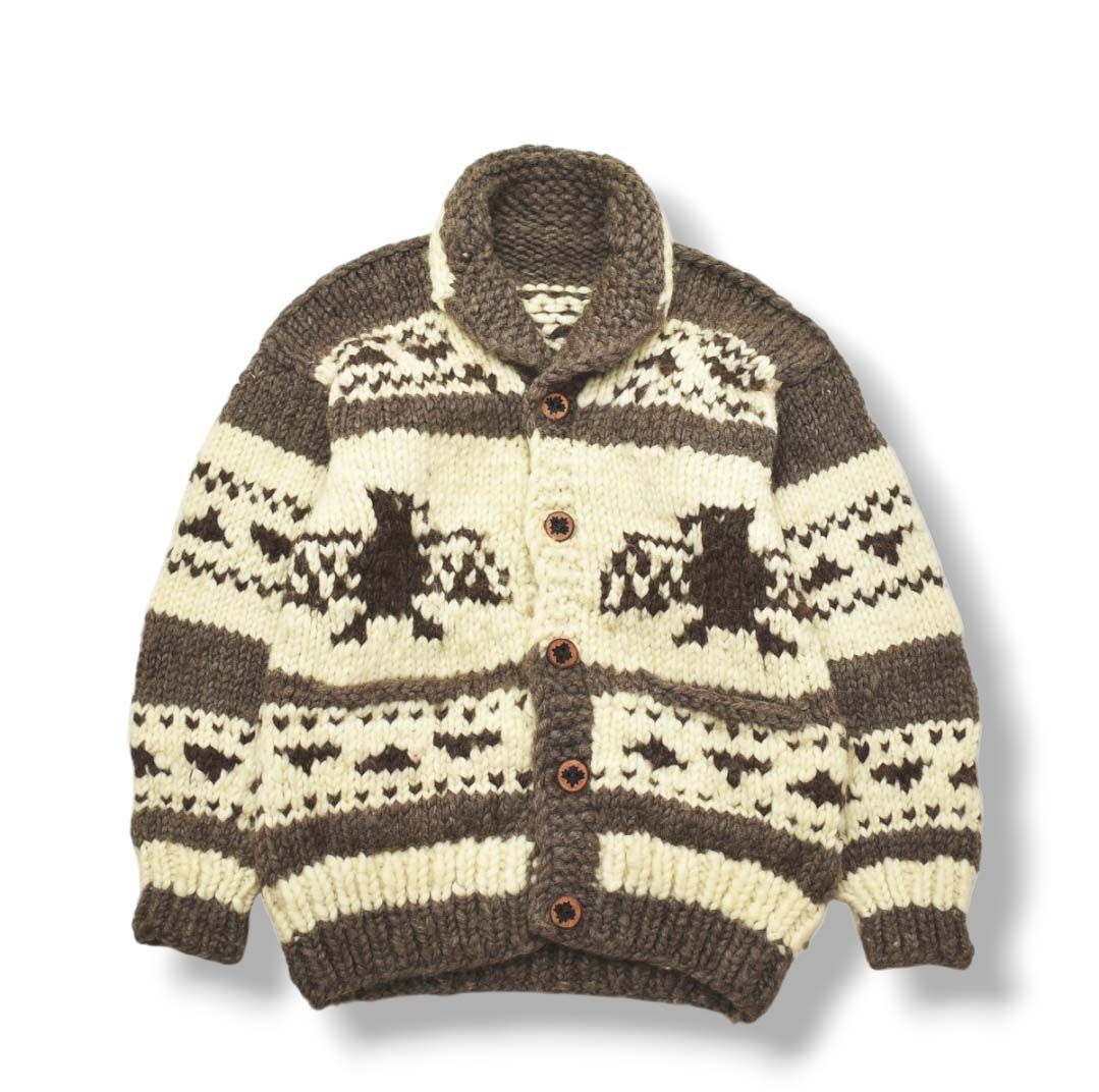 カウチンセーター ショールカラー 熊柄 ベージュ 古着 肉厚 ウール100 別注】PENDLETON カシミヤ ショールカラー カウチンニット （ニット