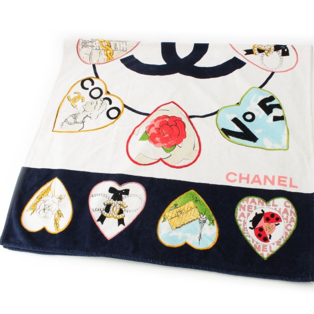 シャネル 2006年 コットン バレンタイン ココマーク ハート ビーチ タオル マルチカラー