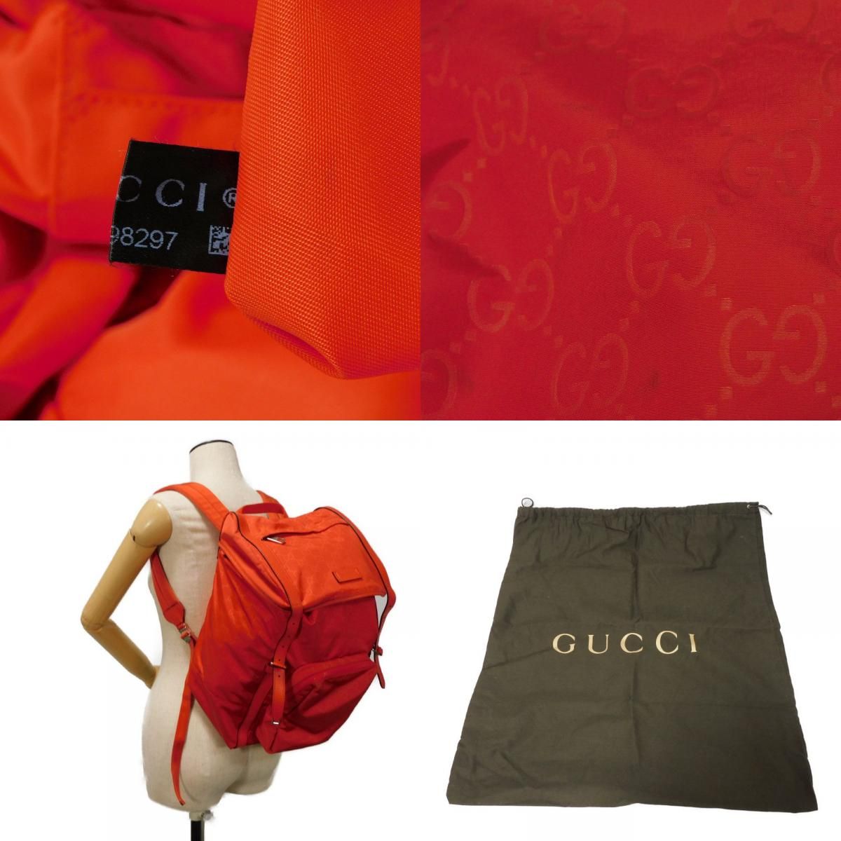 大幅お値下げ　GUCCI 希少 レッド ナイロン リュック GUCCI グッチ GG ナイロン デイパック ダブルG カーフ ドロー