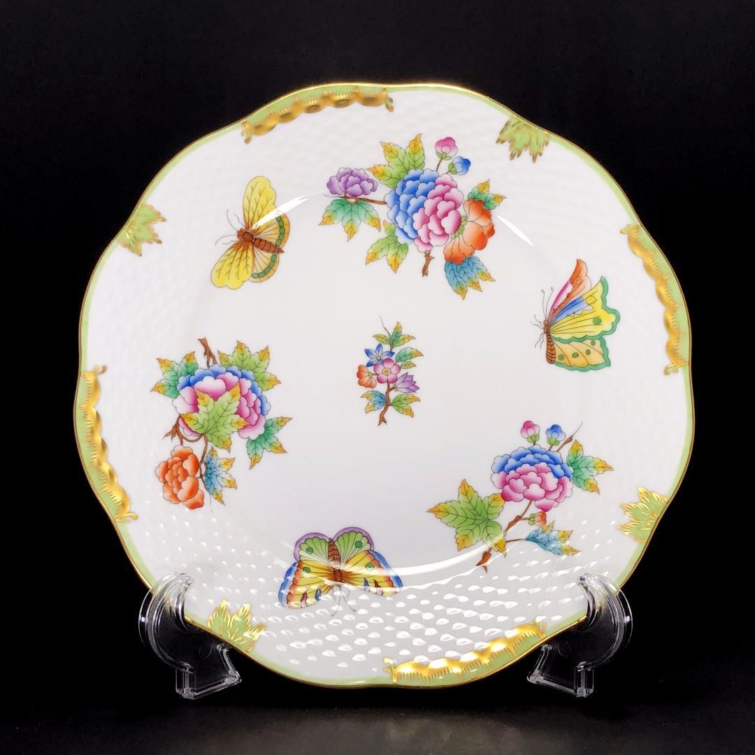 HEREND ヘレンド ヴィクトリアブーケ プレート 皿 金彩 花 蝶 フローラル ホワイト マルチ