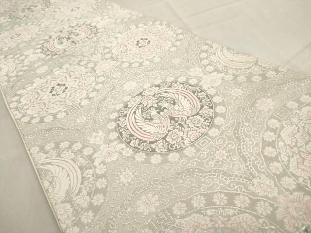 平和屋着物◎六通柄袋帯 唐織 鳳凰花文 銀糸 正絹 逸品