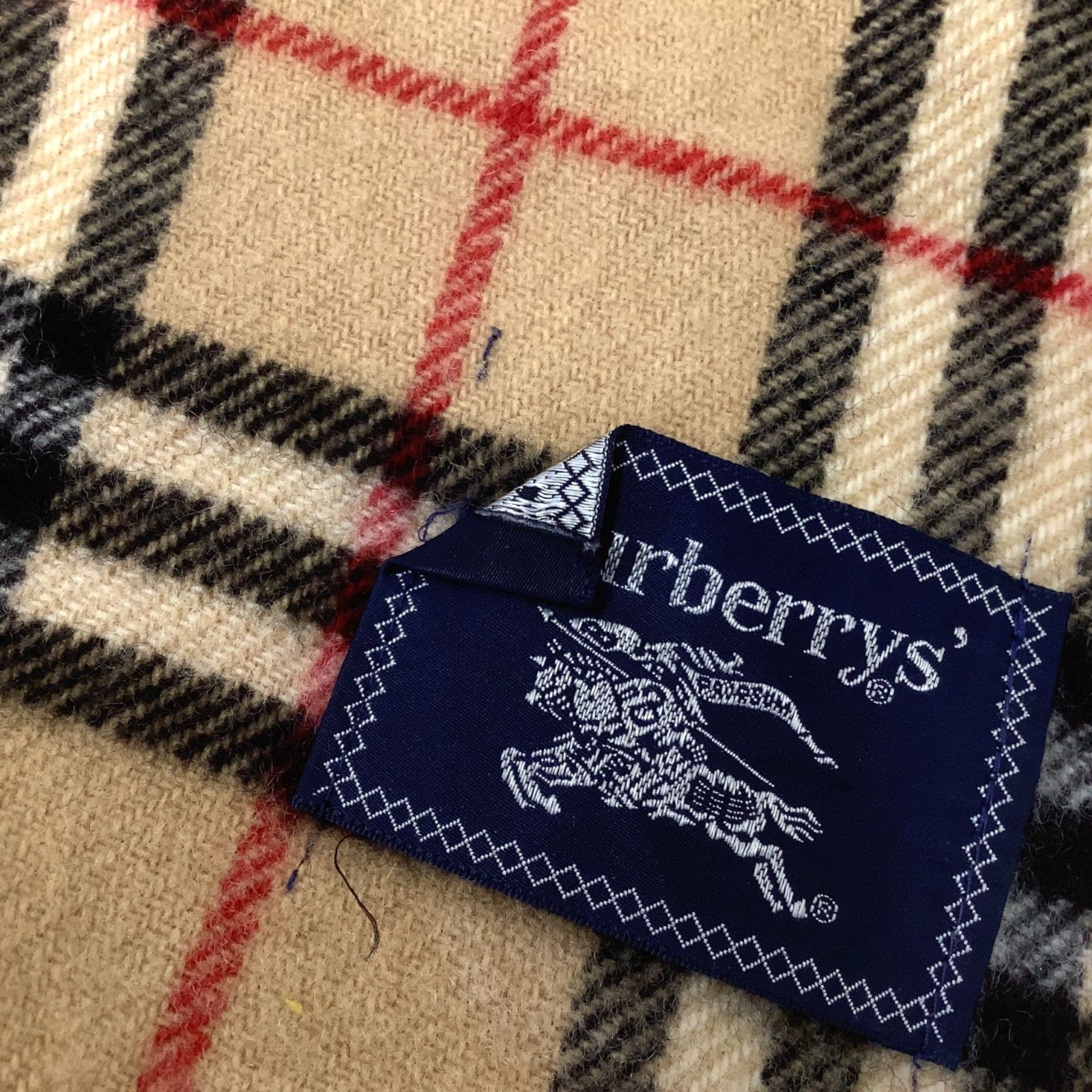 【良品】バーバリーロンドン　ノバチェック　ウールマフラー　大判　ホース刺繍ロゴ Burberry バーバリー ノバチェック ホース刺繍 ウール 大判