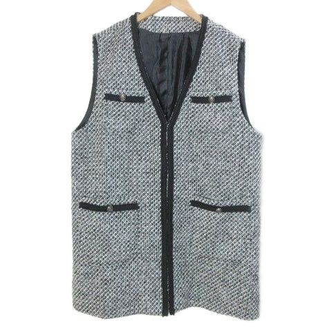 ラナン RANAN 美品 ベスト ツイードロングジレ L グレー系 X