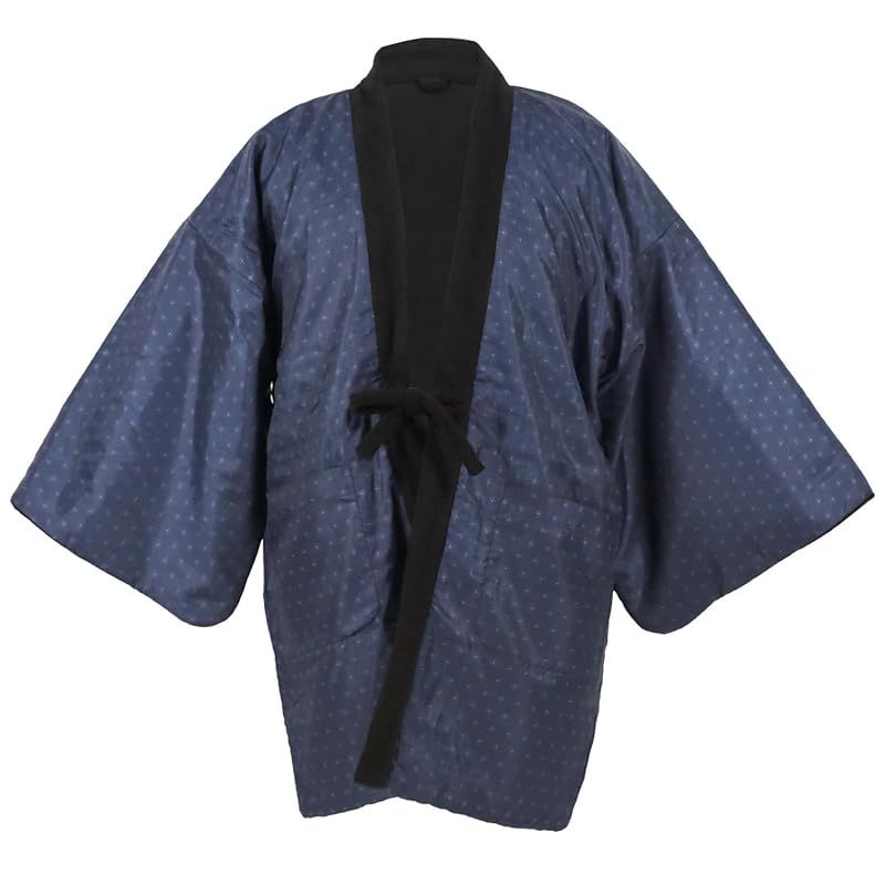 [KYOETSU] [キョウエツ] 半纏 はんてん 袖あり 袖なし 綿入り メンズ 冬 フリース C (袖あり， 4.紺ドット， M)
