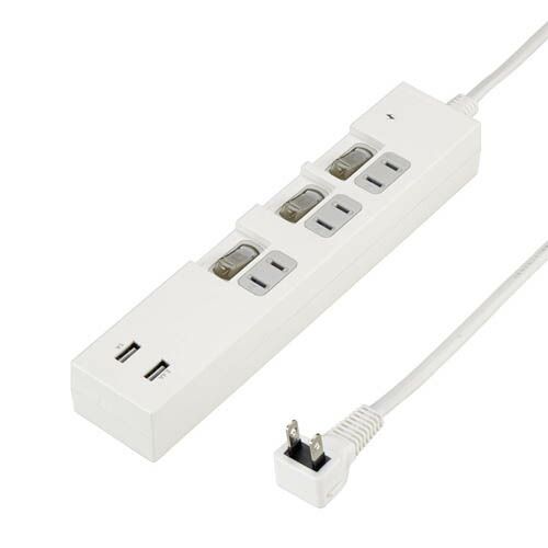 5個セット YAZAWA 個別スイッチ付3AC2USB3.4A2mホワイト Y02KS532WH2UX5