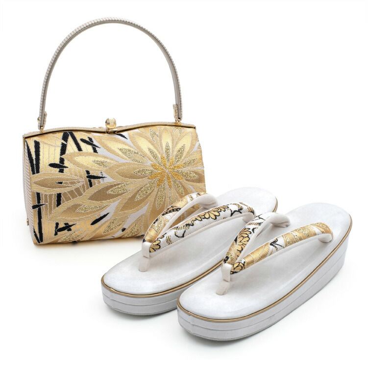 限定商品＊ホワイト 西陣帯地バッグ＆草履セット 日本製 草履バッグ