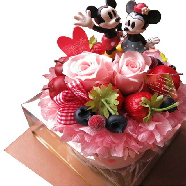 ディズニー フラワーギフト フラワーケーキ プリザーブドフラワー入り ケース付き ノーマル ミッキー ミニー◆誕生日プレゼント 記念日の贈り物におすすめのフラワーギフト