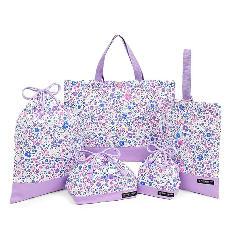COLORFUL CANDY STYLE 入園・入学5点セット キルティング (レッスンバッグQ/シューズケースQ/体操服袋/お弁当袋/コップ袋) フラワー模様のエアリーシャワー(ラベンダー) N8141400 0