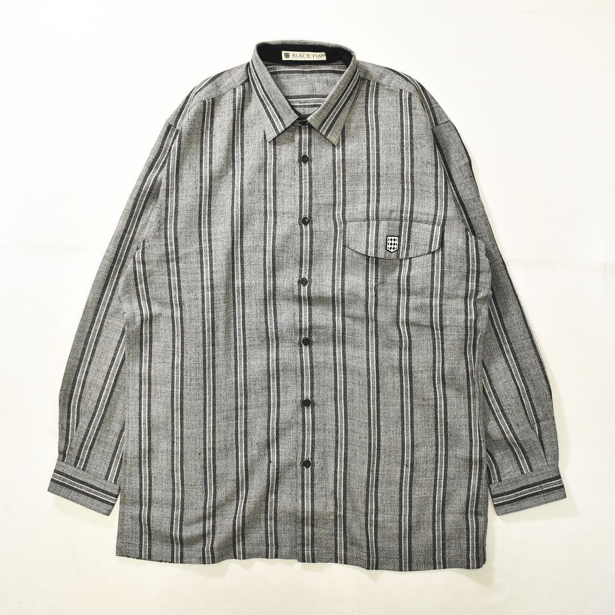 90'sビンテージ古着！日本製 BLACK PIA モノトーンペイズリー柄シャツ 90'sビンテージ古着！日本製 BLACK PIA モノトーンペイズリー柄