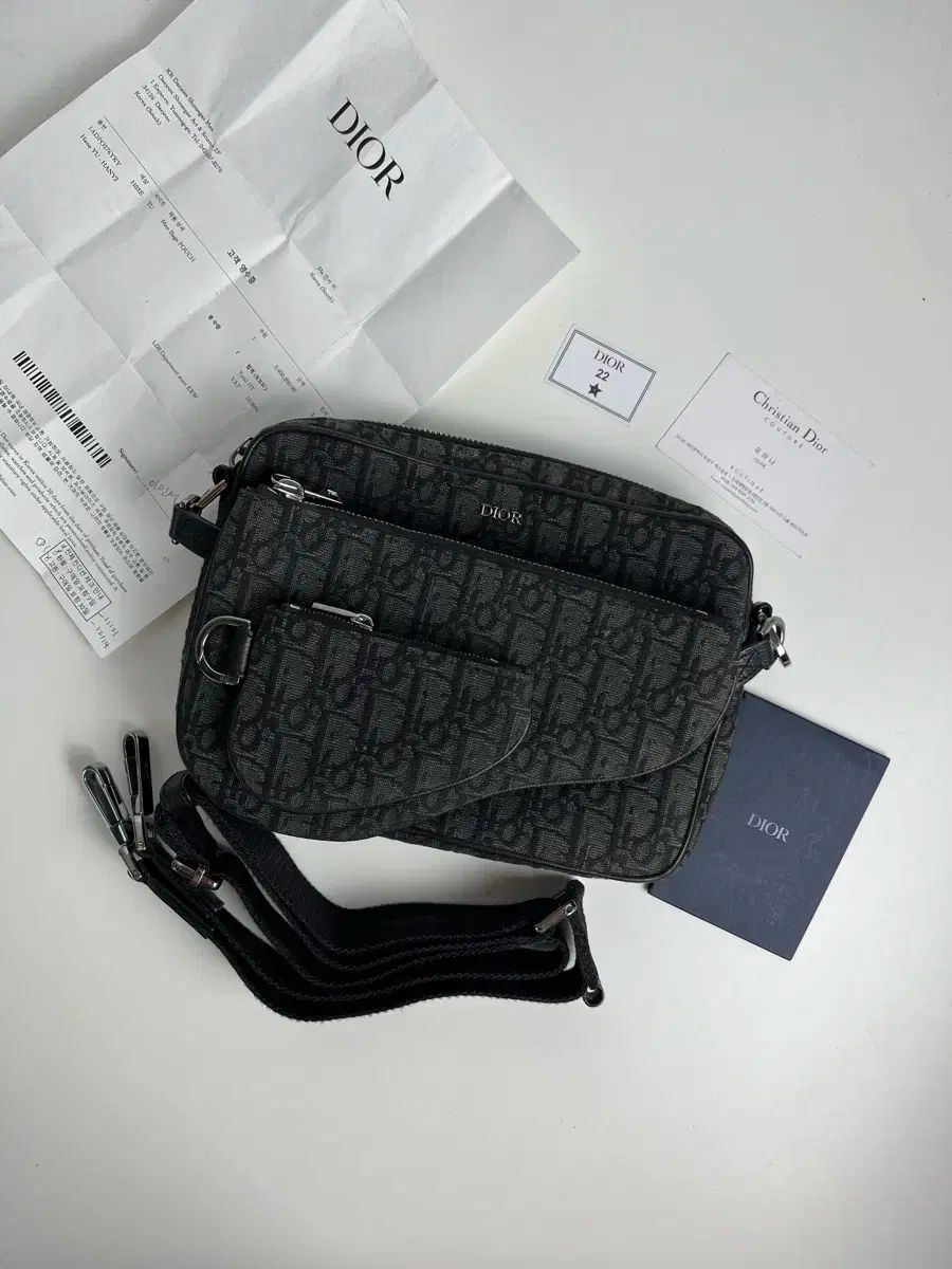 正規品|レシート0 ディオール オブリーク トリプルサドルバッグ ブラック