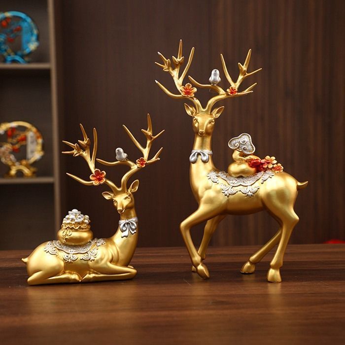置き物 お祝い 雑貨 個性的 小物 インテリア 卓上 プレゼント アート オシャレ 玄関 飾り物 オブジェ 可愛い お部屋 キャラクター 鹿 2点セット ruobing10