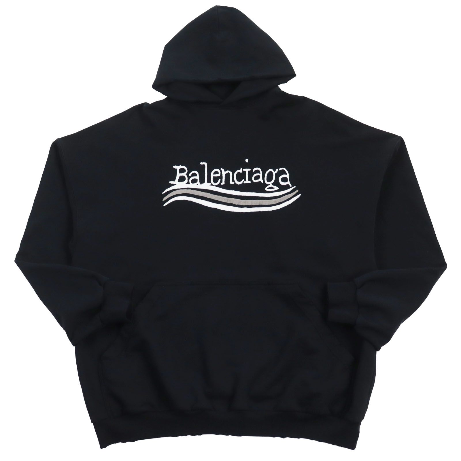 美品○BALENCIAGA バレンシアガ 23AW 739024 ダメージ加工 ロゴプリント ラージフィット フーディ スウェットパーカー ブラック  2 メンズ - メルカリ