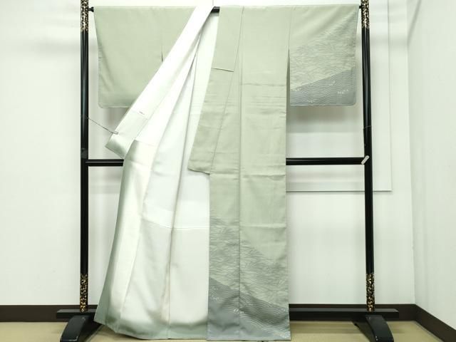 平和屋着物□極上 訪問着 本塩沢 やまだ織 藤倉守正 雪の中のきれ 立波