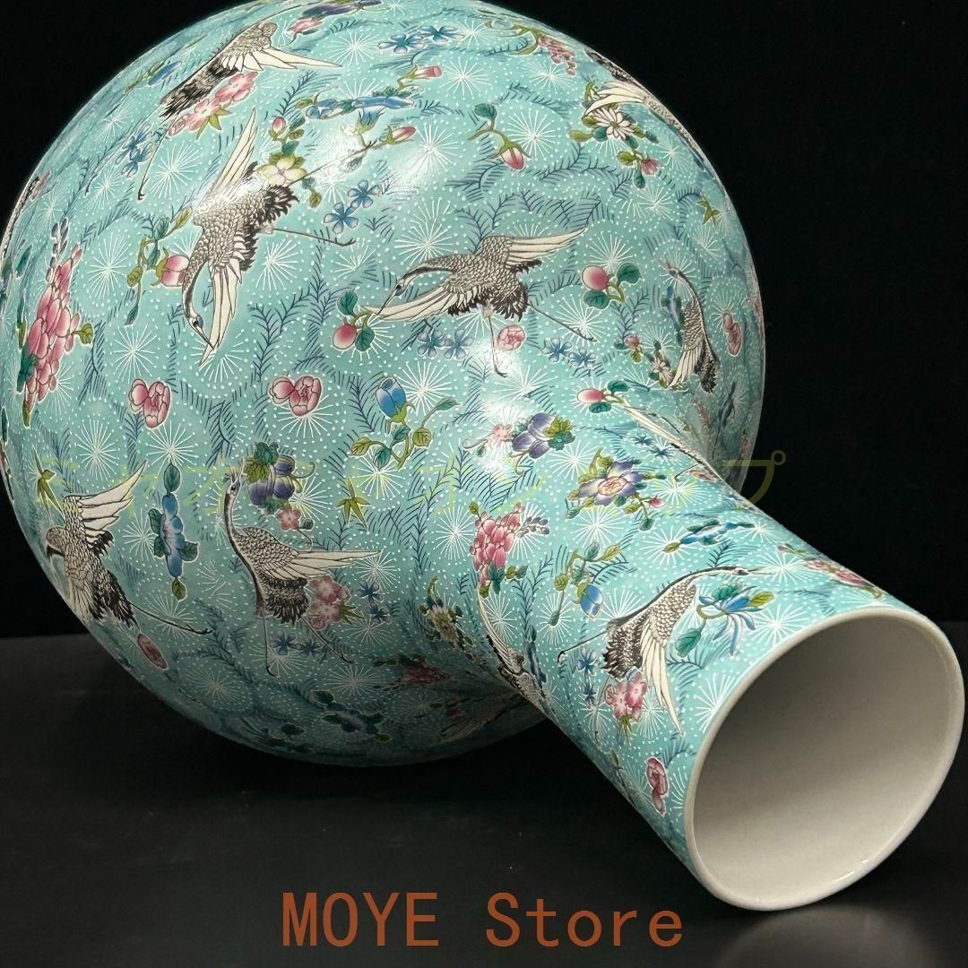 清康熙烏金釉本金手描き松鶴延年天球瓶 景徳鎮