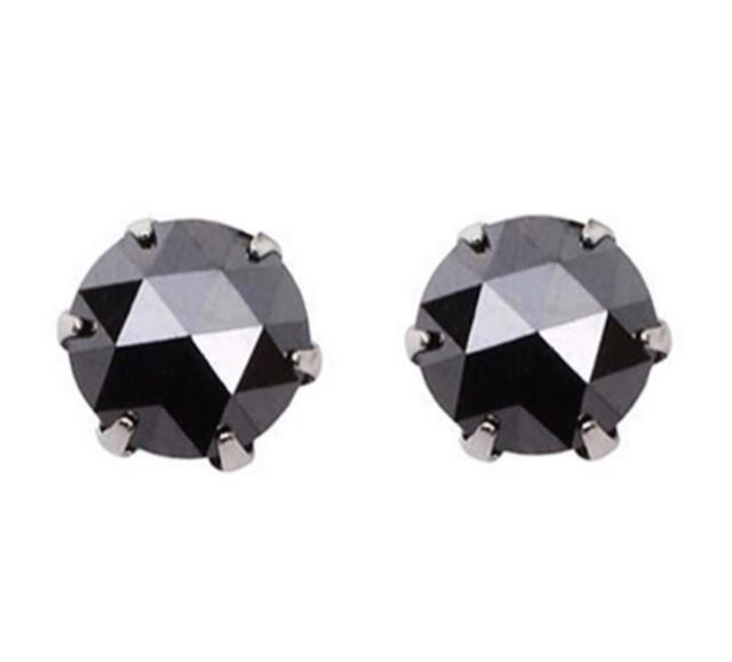 Pt900（K18YG）ブラックダイヤピアス 計2.00ct 一粒ダイヤピアス  
