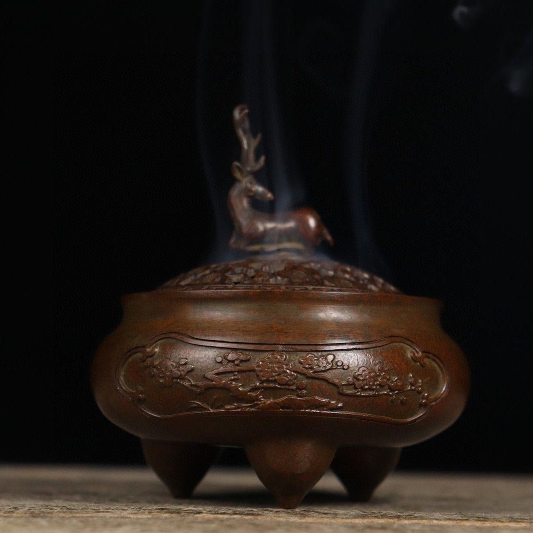 銅器 鹿 三足炉 香炉 茶道の 置物 銅器 鹿 三足炉 香炉 茶道の 置物 高岡銅器 三つ足香炉 大
