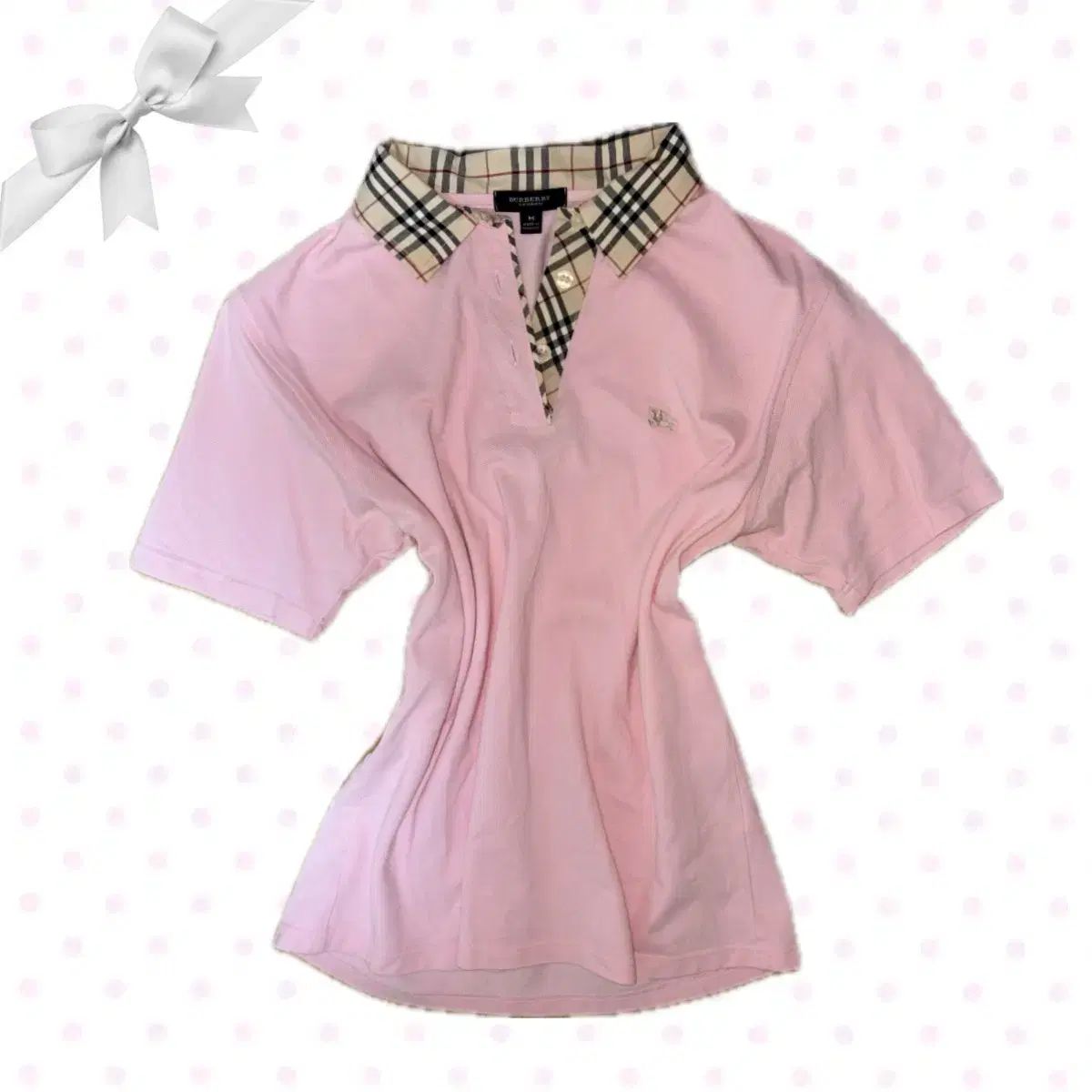 未使用 バーバリーブリット レディース 長袖ポロシャツ ピンク 前立