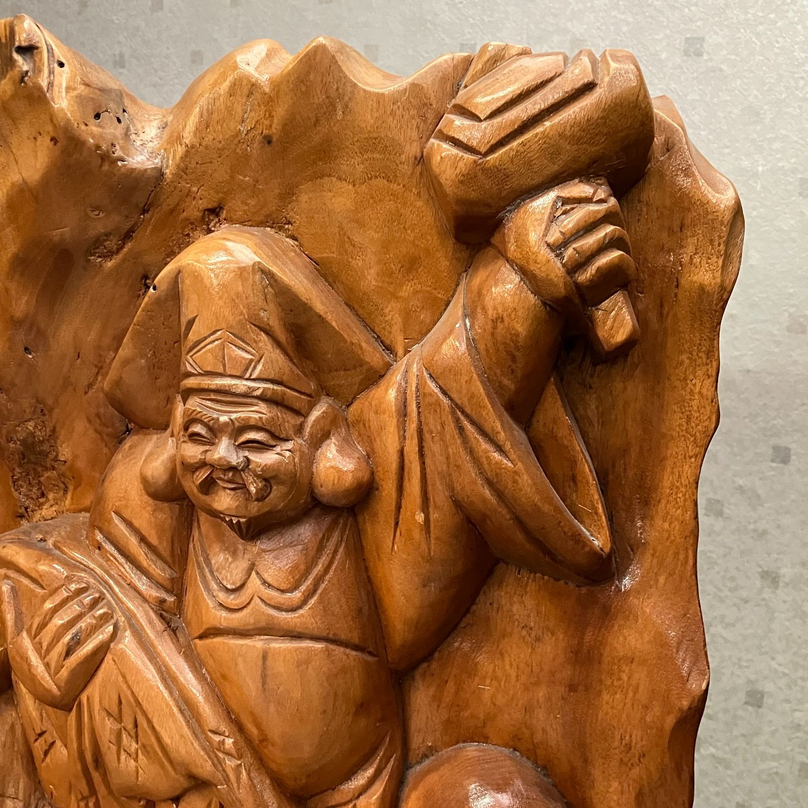 恵比寿大黒天の木彫り置き物。高さ~４６cm 七福神 【恵比寿 大黒天】 木彫り