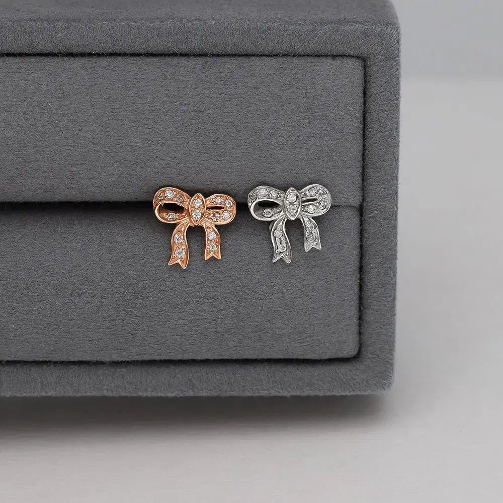 14k 18k リボン ボリューム キュービック ピアス