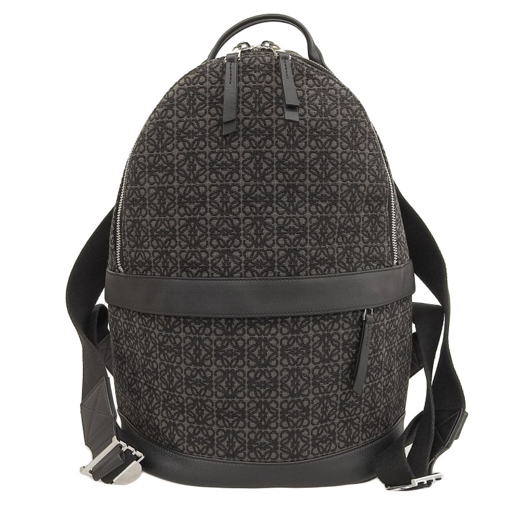 美品 ロエベ LOEWE 2021年商品 アナグラム ジャガード キャンバス ＆ レザー バックパック リュック バッグ 黒 メンズ ビジネス 旅 定価249700円