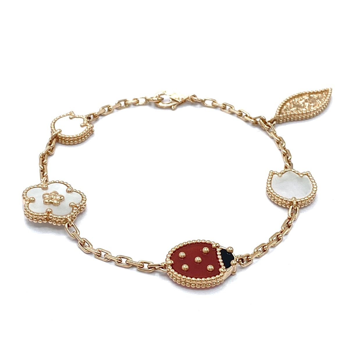 ヴァンクリーフ＆アーペル Van Cleef ＆ Arpels ラッキー スプリング ブレスレット PG ピンクゴールド 腕輪 5モチーフ マザーオブパール ファウナ ブレスレット 750 カーネリアン レディース 【中古】
