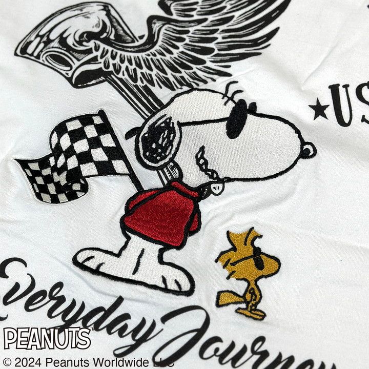 FLAG STAFF SNOOPY コラボ ロンT 443071 フラッグスタッフ スヌーピー 長袖Tシャツ ロングTEE 刺繍 SNOOPY×Flagstaff フラッグスタッフ スヌーピー刺繍 長袖Tシャツ 443071 白 黒 SNOOPY ピーナッツ PEANUTS  ウッドストック | わんわん洋品店