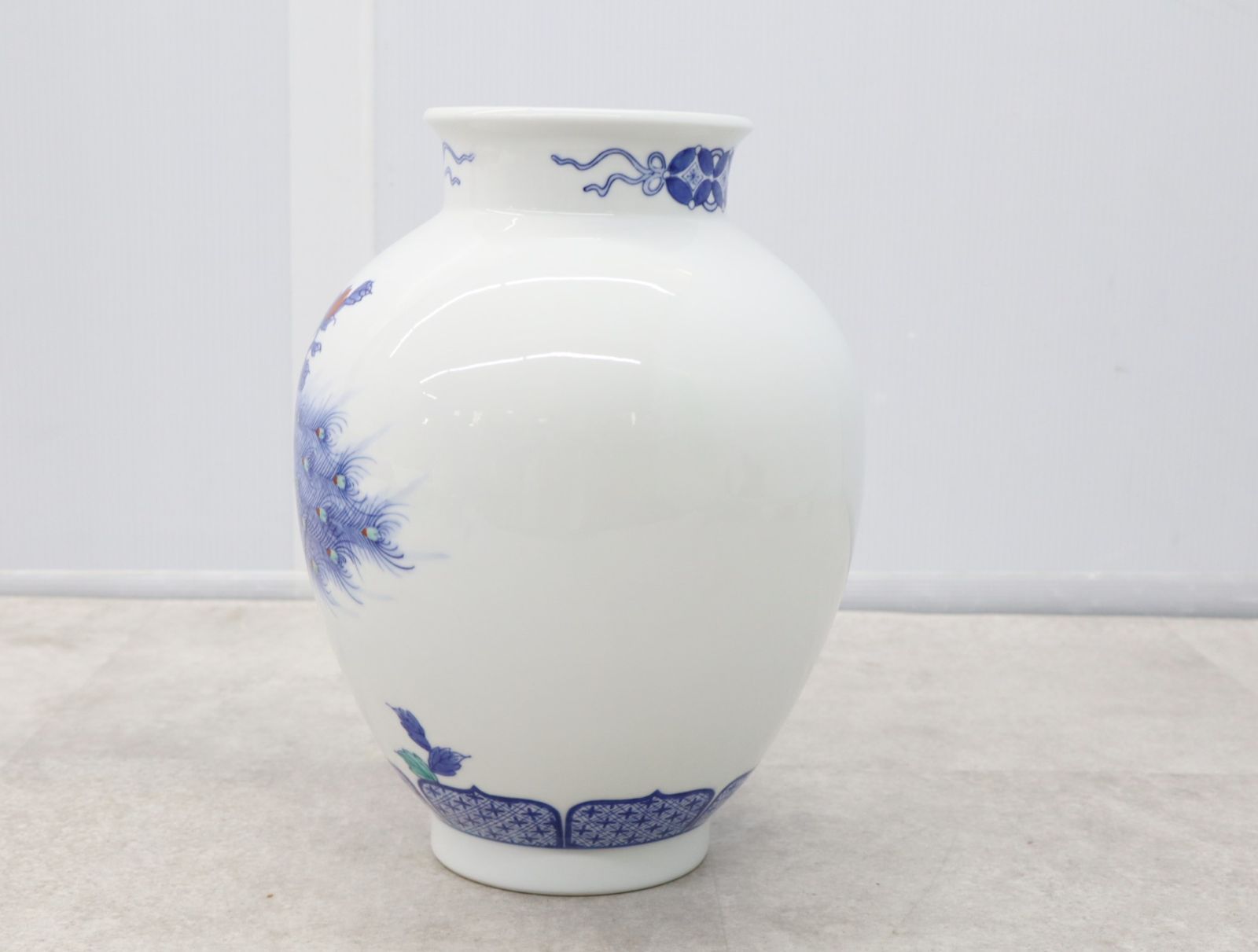 【侍】時代 有線七宝梅に鵯図 花瓶 花器 花生 共箱 ☆306