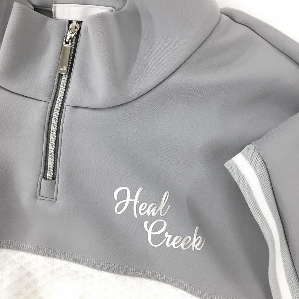 ヒールクリーク 半袖ハイネックシャツ グレー×白 ハーフジップ バイ